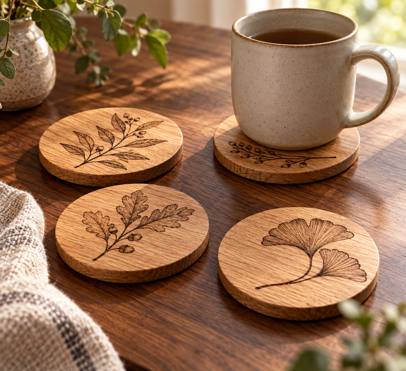 Pyrography Coaster Set